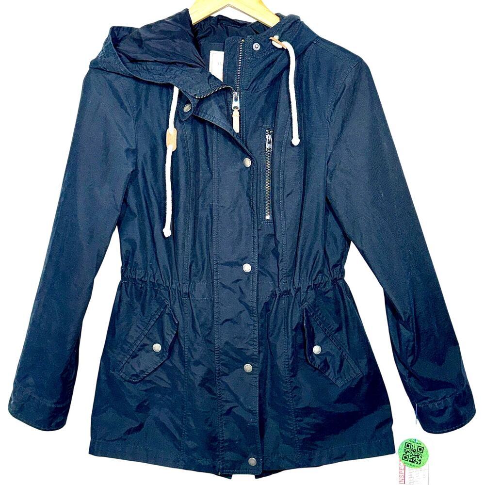 Abercrombie & Fitch Navy Blue Hooded Utility Anorak Rain Jacket Coat Womens Sz S